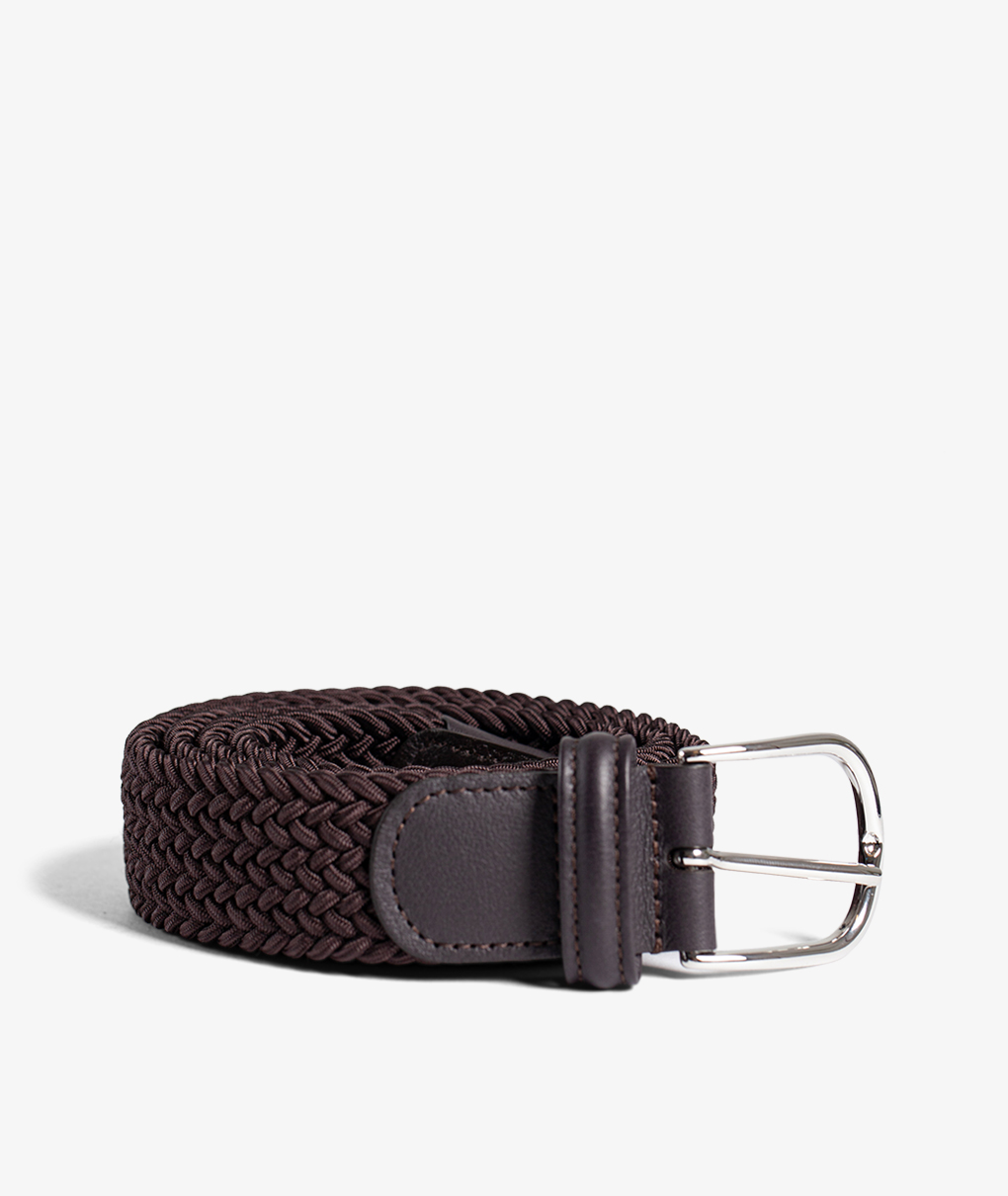 Anderson's Woven Leather Belt In Dark Brown