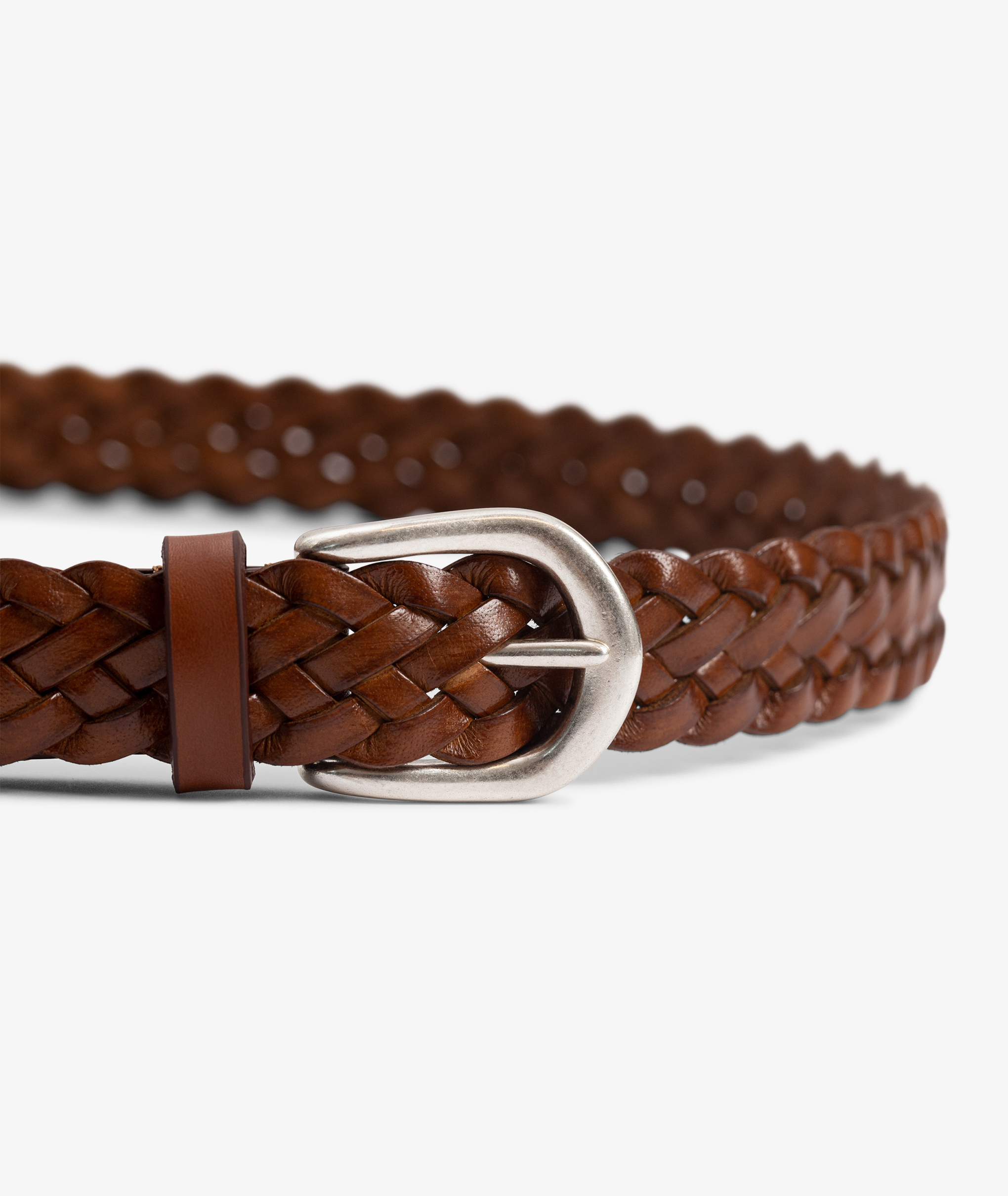 Braided belt in light brown leather