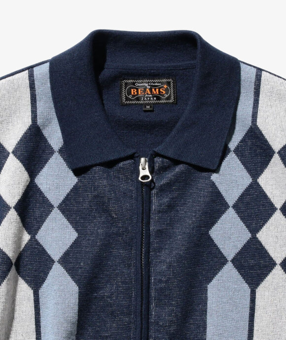 Beams Plus - Zip Knit Polo Stripe